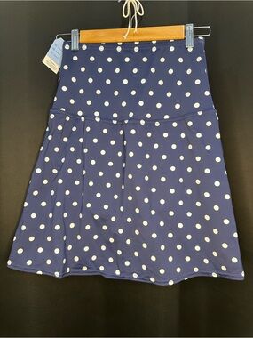 Lands' End Navy Swim Skirt w/ White Polka Dots. High waist for belly control!
